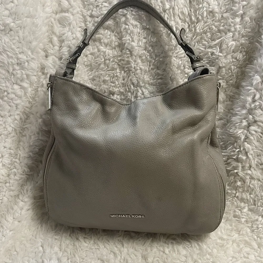 Michael Kors Gray Slouchy Leather Satchel/Shoulder Bag silver tone hardwares.